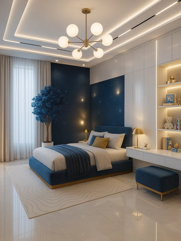 Girl and Boy Bedroom Design Ideas for a Stylish & Modern Space 2 Modern blue bedroom design for boys with soft lighting and minimal decor