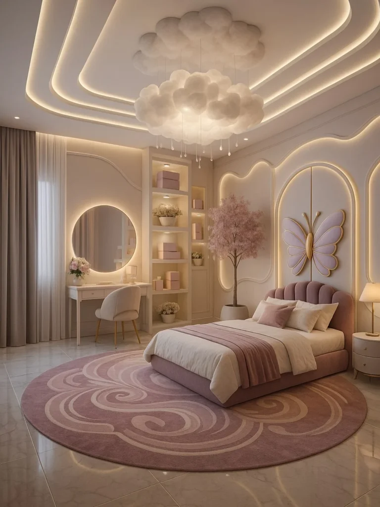 Girl and Boy Bedroom Design Ideas for a Stylish & Modern Space 9 Luxury pink girl bedroom with chandelier lighting and modern interior design