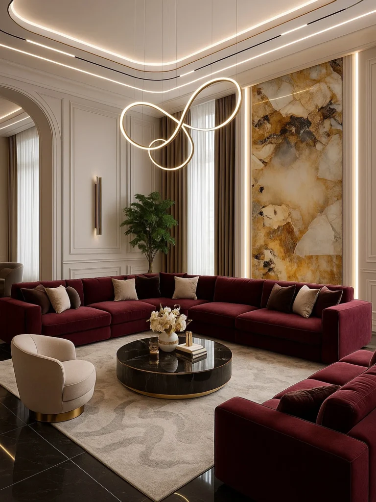 Living Room Decor Ideas to Create a Luxurious and Modern Space 5 Luxury living room sofa design with plush seating, accent cushions, and modern interior styling