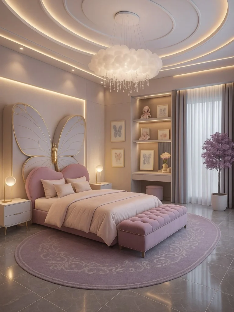 Girl and Boy Bedroom Design Ideas for a Stylish & Modern Space 7 Luxury girl bedroom design in pastel pink with modern lighting and decor
