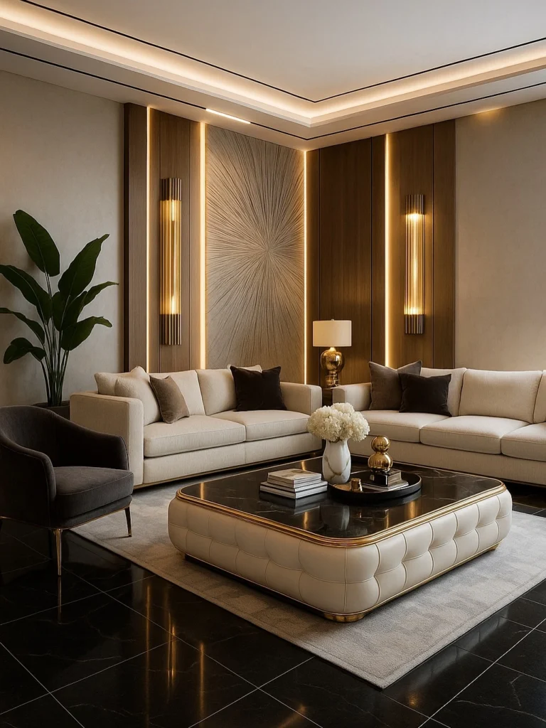 Living Room Decor Ideas to Create a Luxurious and Modern Space 6 Modern living room ceiling design with chandelier lighting and stylish contemporary decor