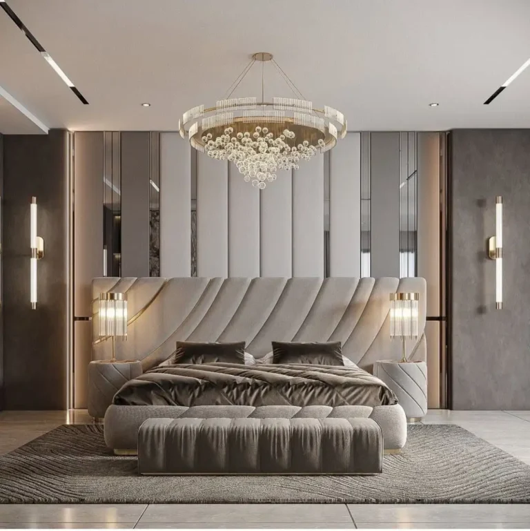 Reason: balanced colors, symmetry, luxury chandelier — perfect first impression for Pinterest clicks