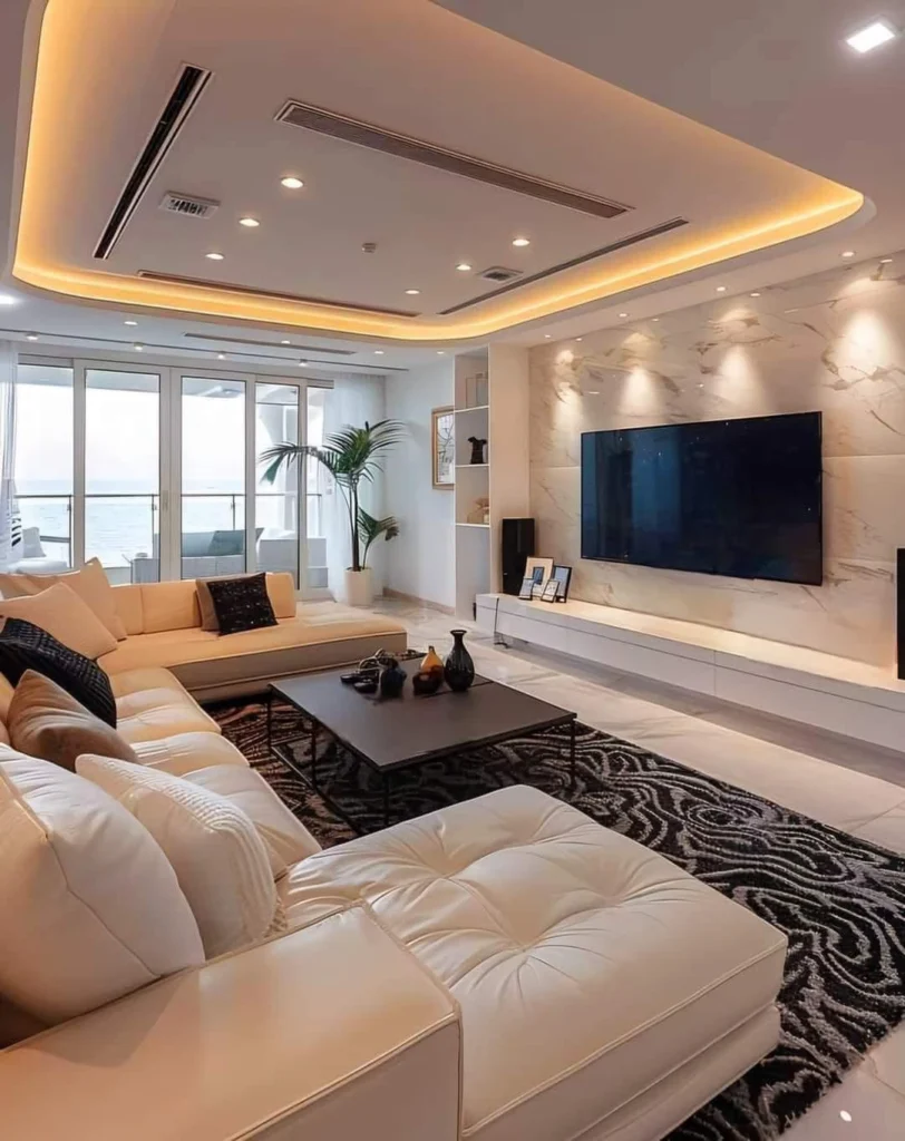 Living room with oversized TV unit overpowering the space
