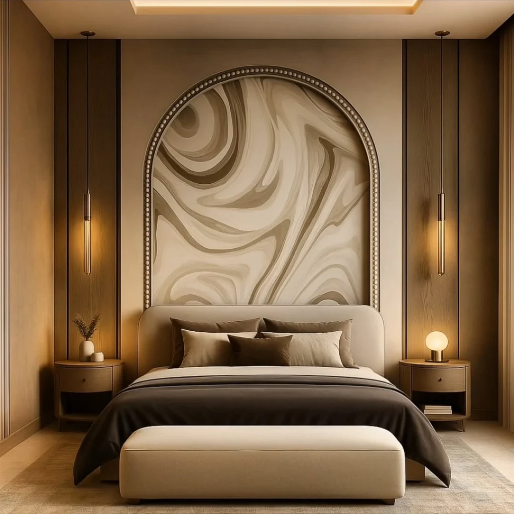 Modern textured wall design for expensive looking bedroom