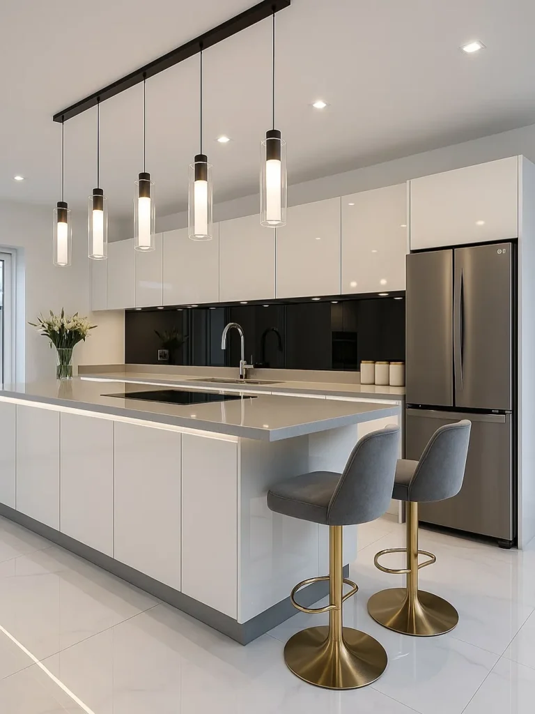 Minimal modern kitchen organization with clean cabinets, open space, and functional layout