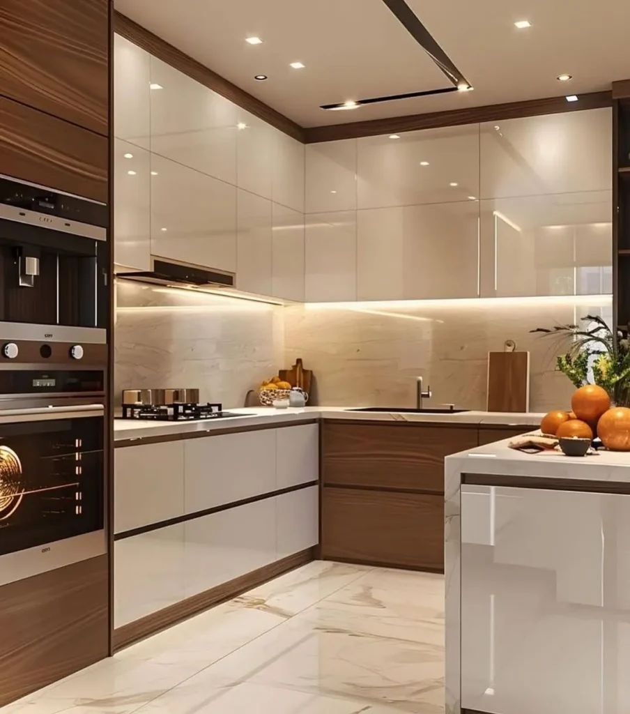 Luxury modern kitchen organization featuring premium cabinets, island workspace, and efficient storage