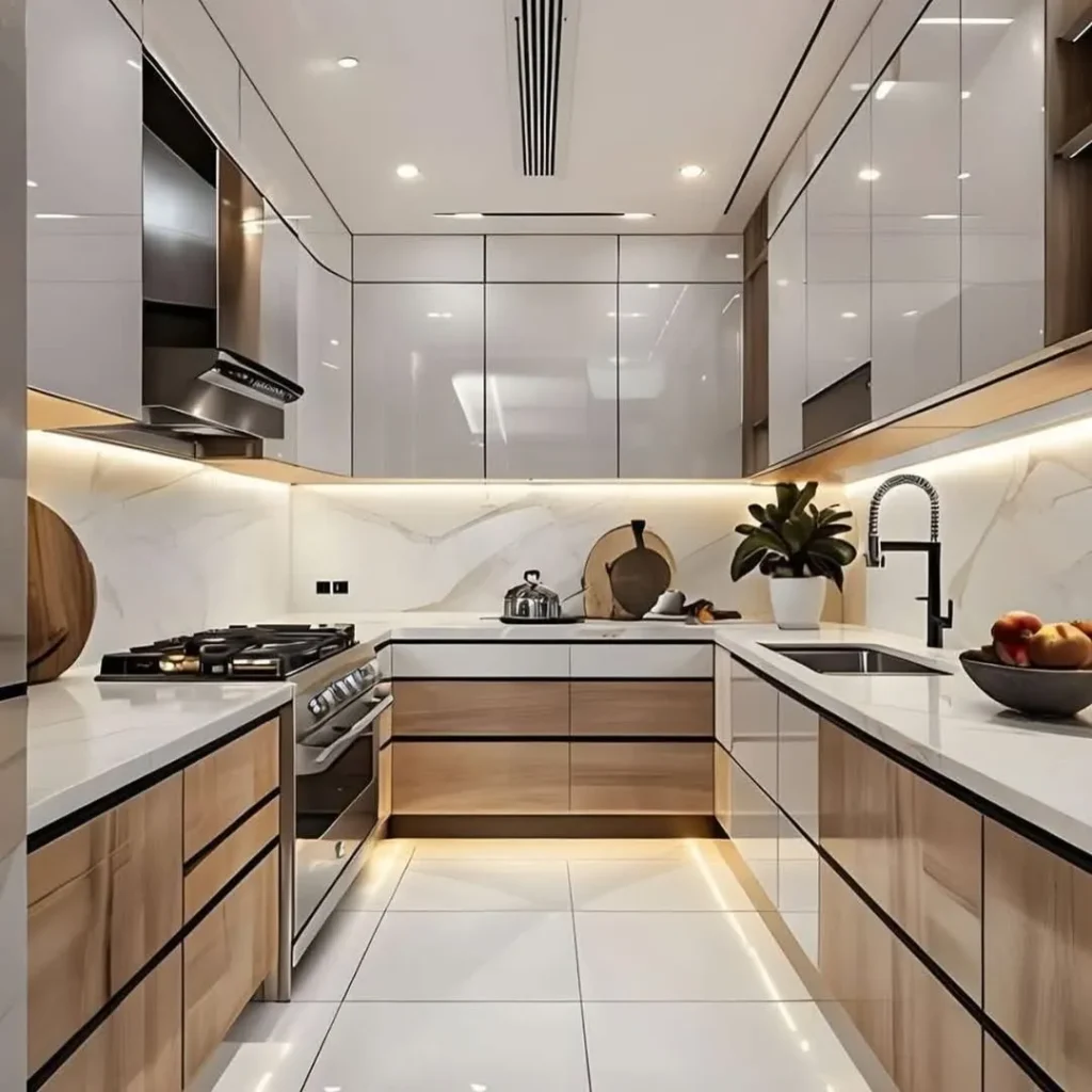 Contemporary kitchen organization ideas with glossy cabinets, functional storage, and efficient layout