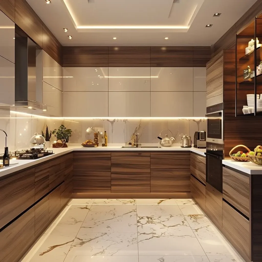 Luxury kitchen organization showcasing modern cabinets, integrated appliances, and clean workspace