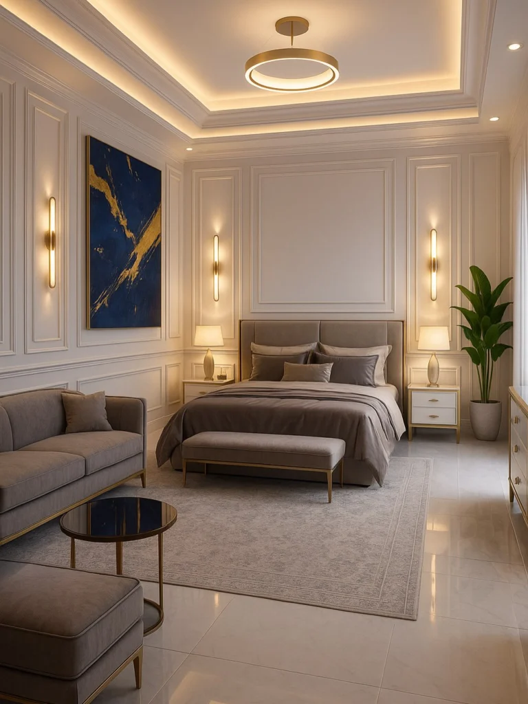 Airbnb Decor Ideas That Increase Bookings (Stylish, Cozy & Guest-Approved) 12 Airbnb bedroom with abstract wall art and neutral decor