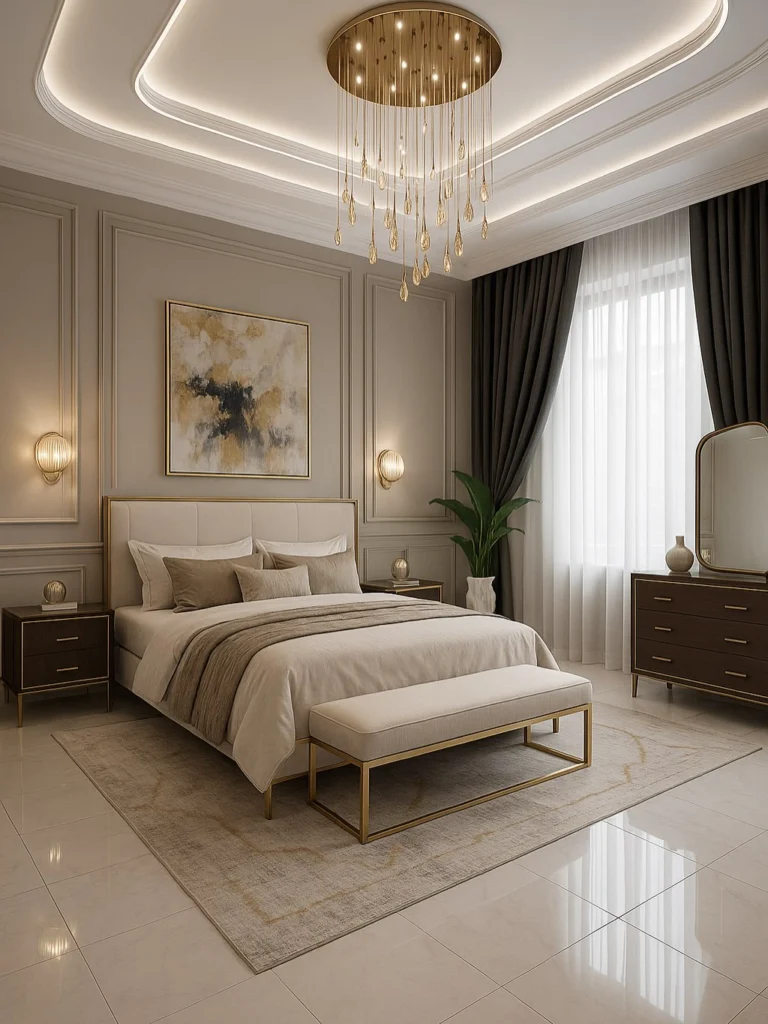 Airbnb Decor Ideas That Increase Bookings (Stylish, Cozy & Guest-Approved) 6 Airbnb bedroom with upholstered bed, layered bedding, and modern wall panels