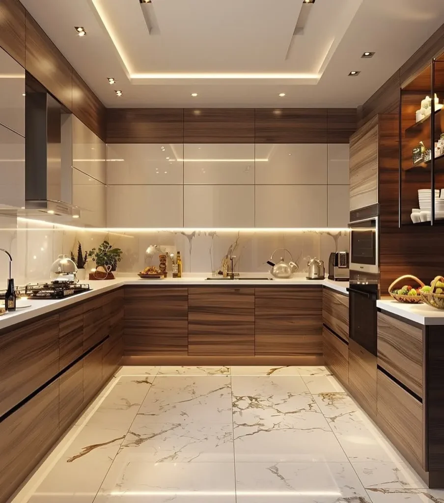 luxury kitchen lighting with modern ceiling design