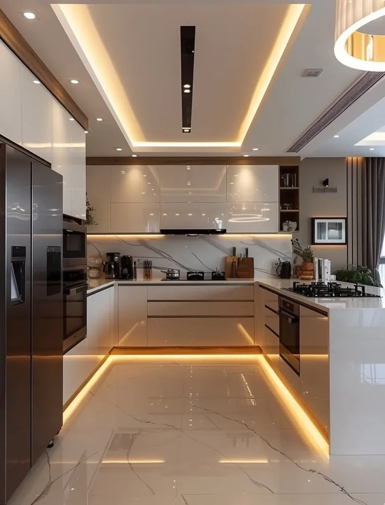modern kitchen island with elegant lighting