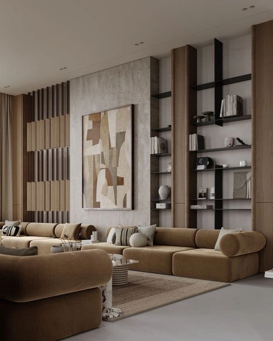 Modern Living Room Design Ideas That Feel Luxurious Yet Cozy 2 Warm neutral living room with layered textures, modern sofa, and soft lighting