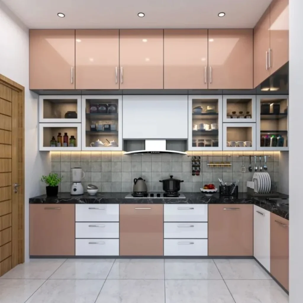 13+ Modern Kitchen Design Ideas for a Stylish and Functional Home 5 High-gloss modern kitchen cabinets with under-cabinet lighting and sleek layout