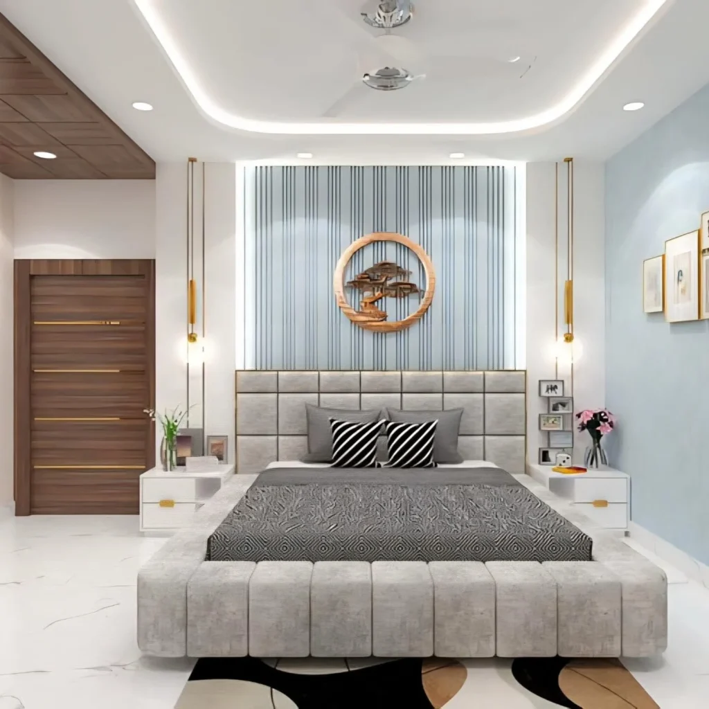 Modern Bedroom Design Ideas for a Stylish & Cozy Home 6 Elegant bedroom design with classic wall details, modern furniture, soft lighting, and a refined neutral color palette.