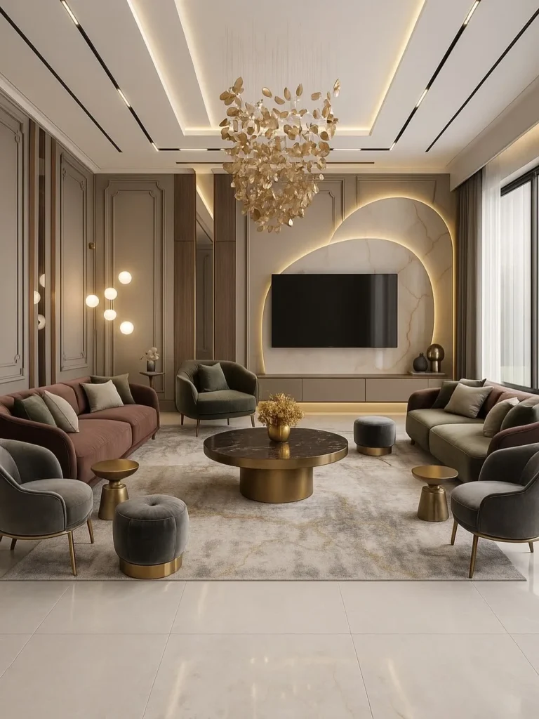 Modern Living Room Design Ideas That Feel Luxurious Yet Cozy 8 Elegant living room with layered lighting, wall sconces, and warm ambient glow