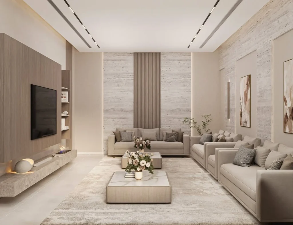 Luxury Living Room Design Ideas: Creating a Modern Elegant Space 6 modern living room with wall paneling and mounted TV feature wall