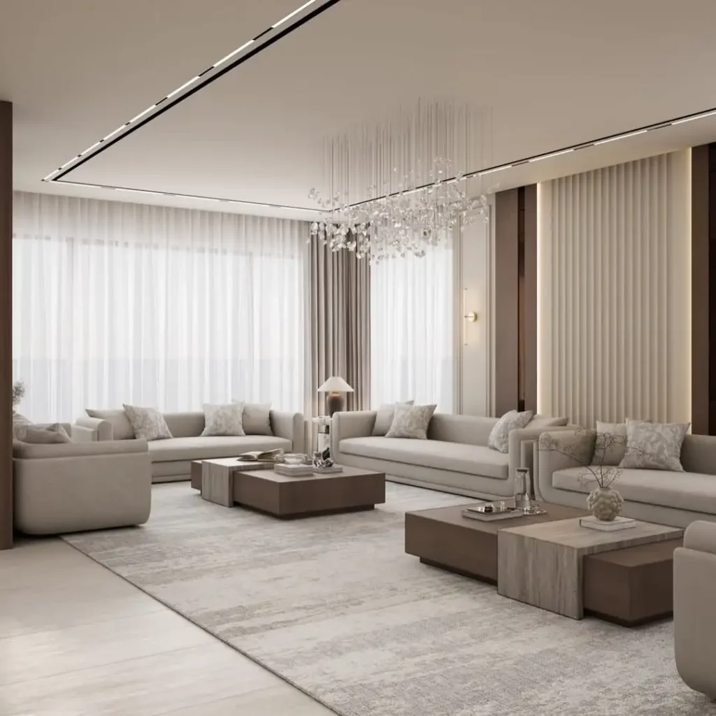 Luxury Living Room Design Ideas: Creating a Modern Elegant Space 9 elegant living room with floor to ceiling curtains and neutral sofa layout