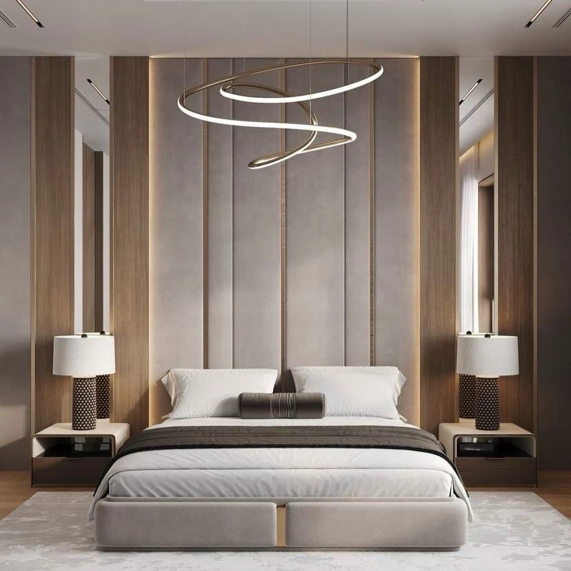 15 Luxury Bedroom Design Ideas That Feel Like a 5 Star Hotel 16 neutral bedroom with layered rug and modern wall paneling
