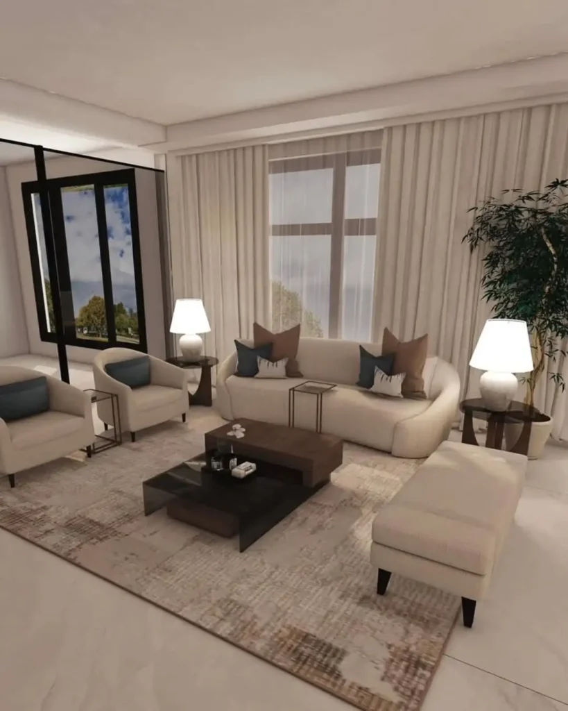 25 Small Living Room Decor Ideas That Make Your Space Look Bigger 2 small living room decor ideas with floor to ceiling curtains and neutral sofa layout