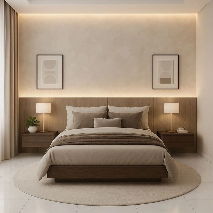 13 Elegant Modern Bedroom Design Ideas for a Calm & Luxurious Space 11 Soft modern bedroom with warm accent lighting and neutral colors