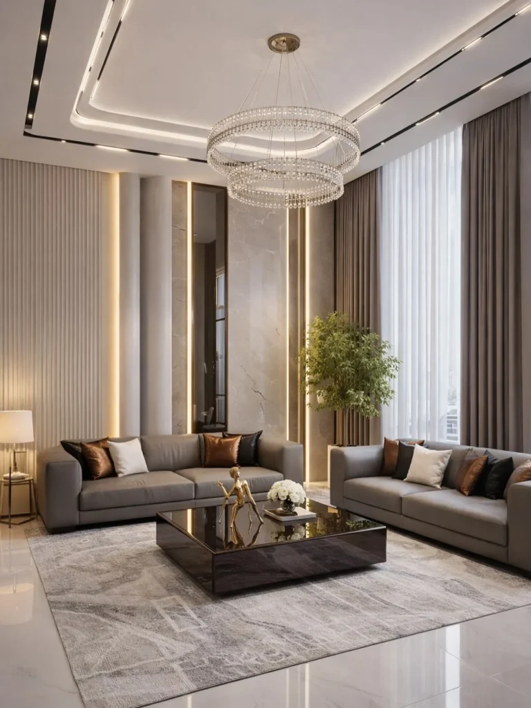 25 Small Living Room Decor Ideas That Make Your Space Look Bigger 8 modern small apartment living room decor with vertical wall panels and accent lighting