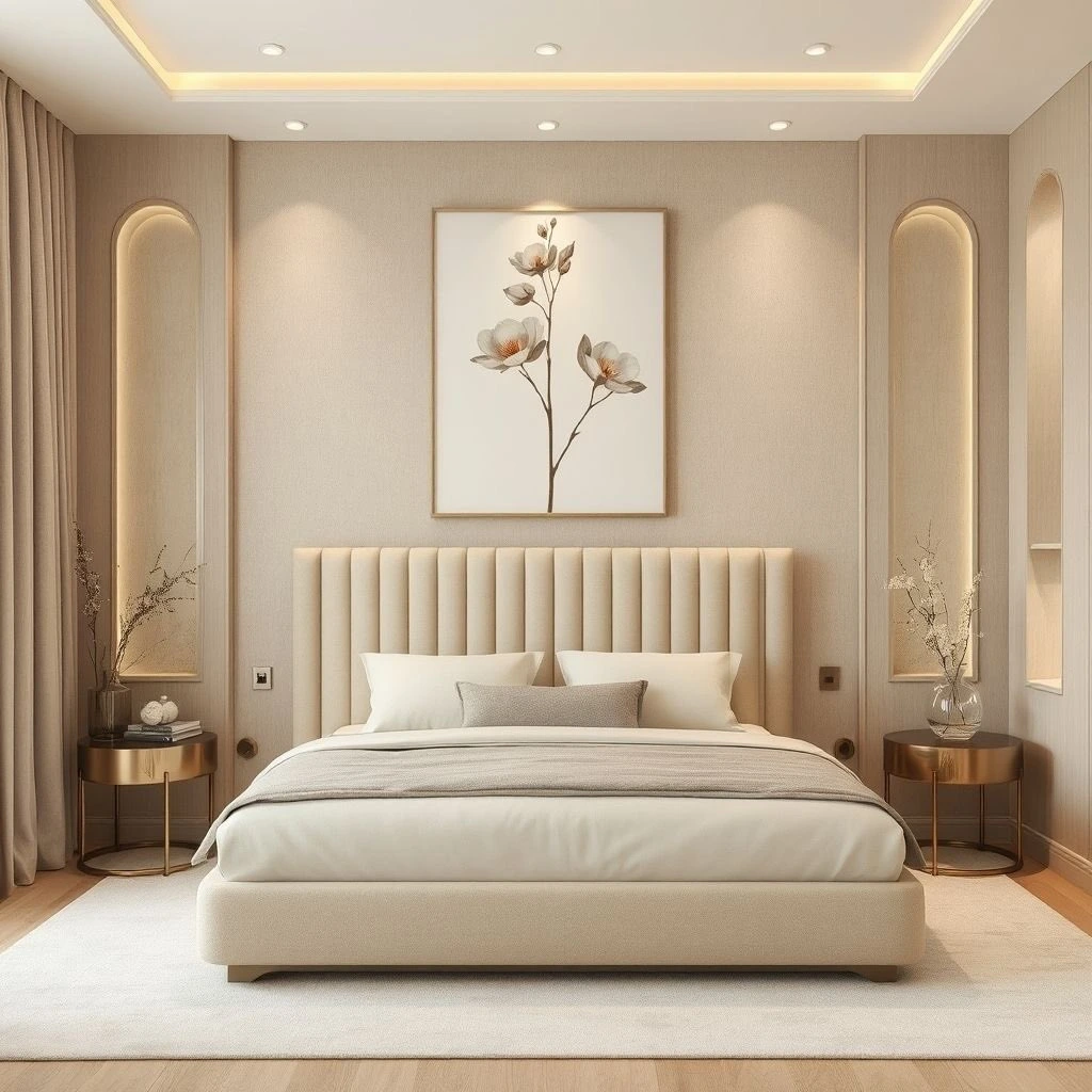 13 Elegant Modern Bedroom Design Ideas for a Calm & Luxurious Space 9 Modern bedroom featuring architectural ceiling design and soft lighting