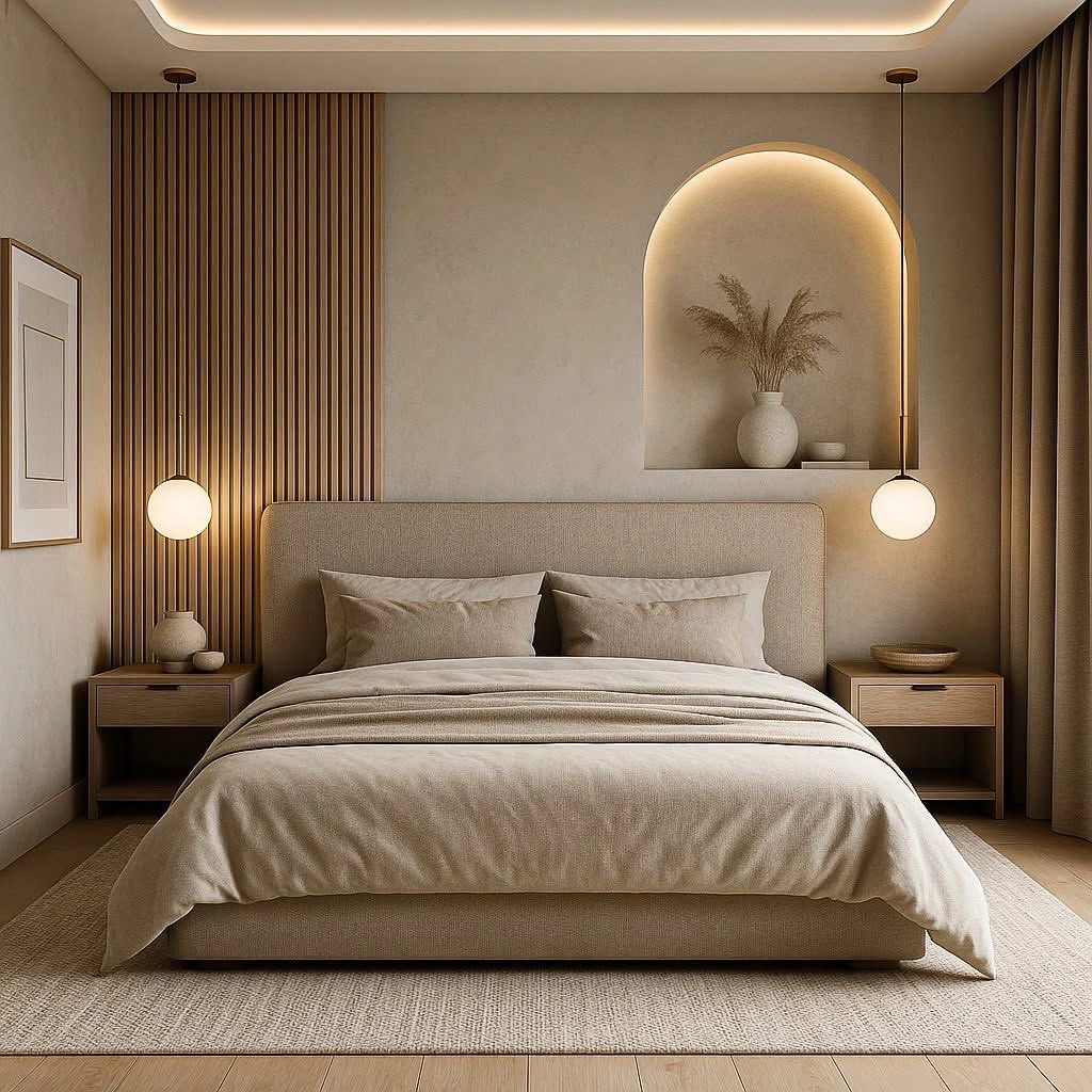 13 Elegant Modern Bedroom Design Ideas for a Calm & Luxurious Space 10 Elegant bedroom with symmetrical bedside tables and soft lighting