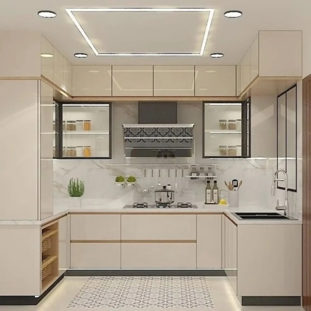 Elegant Modern Kitchen Design Ideas for a Stylish Home 13 Bright modern kitchen with white cabinets, glass shelves, and minimal decor