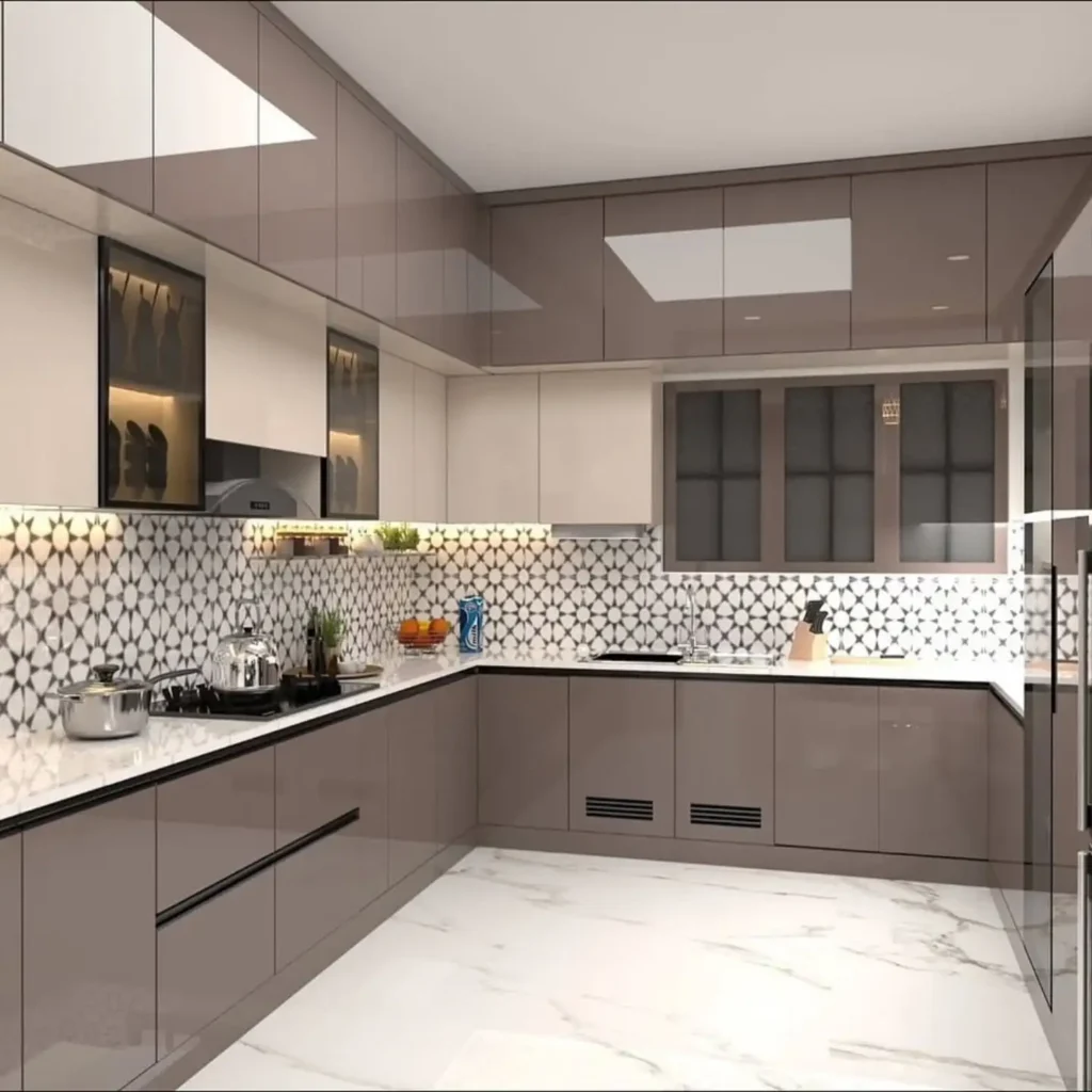 Elegant Modern Kitchen Design Ideas for a Stylish Home 16 Modern kitchen with geometric tile backsplash and glossy cabinets