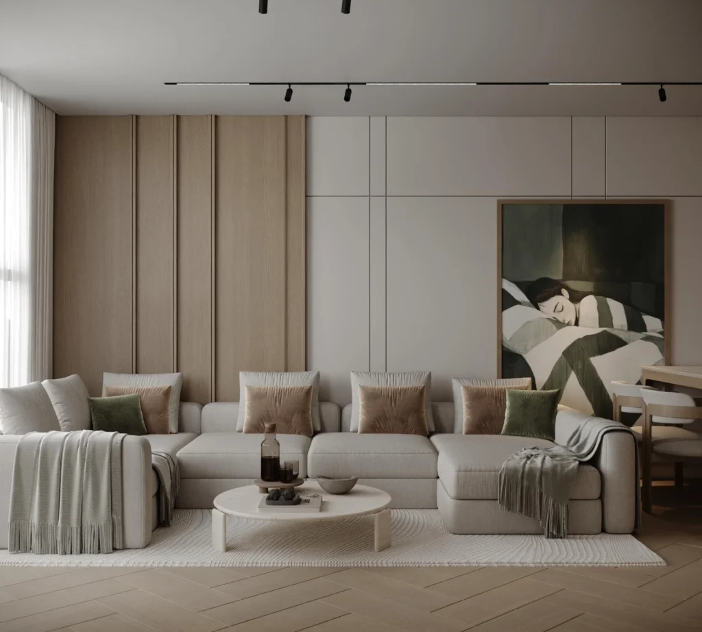 Mediterranean living room with high ceiling, arched windows, and classic decor