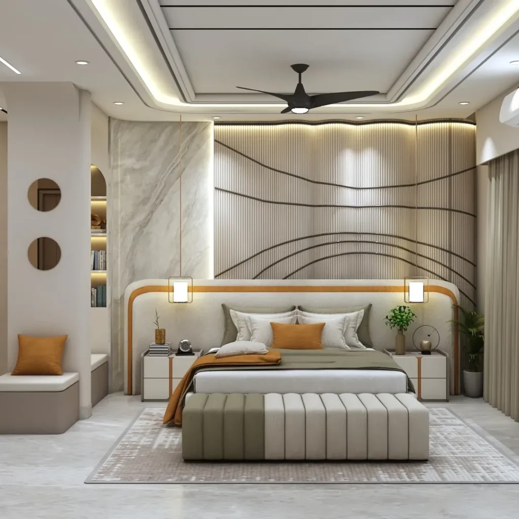 11 Luxurious Modern Bedroom Ideas That Feel Calm, Cozy & Elegant 6 elegant bedroom with crystal chandelier and mirrored wardrobe