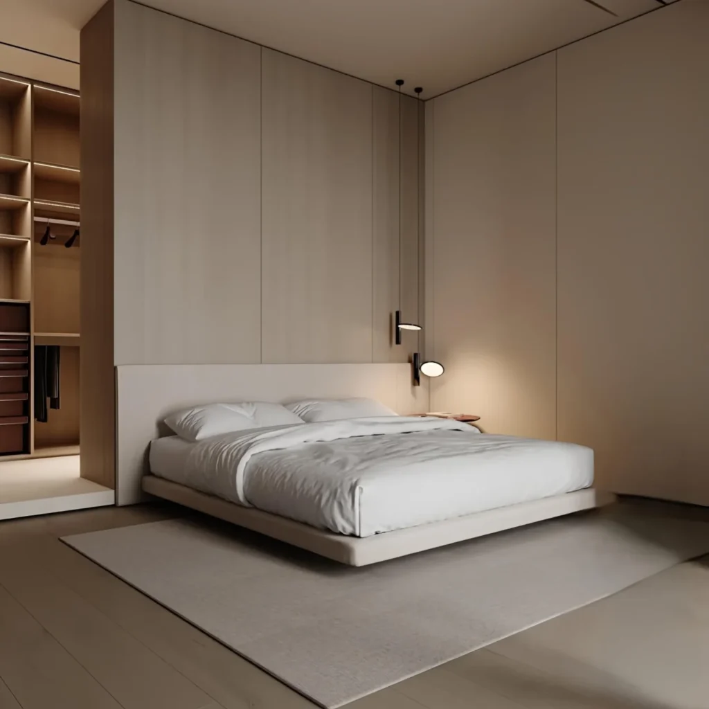 12+ Modern Bedroom Design Ideas That Instantly Elevate Your Space 13 Minimal bedroom with built-in wardrobe, clean lines, and neutral color scheme