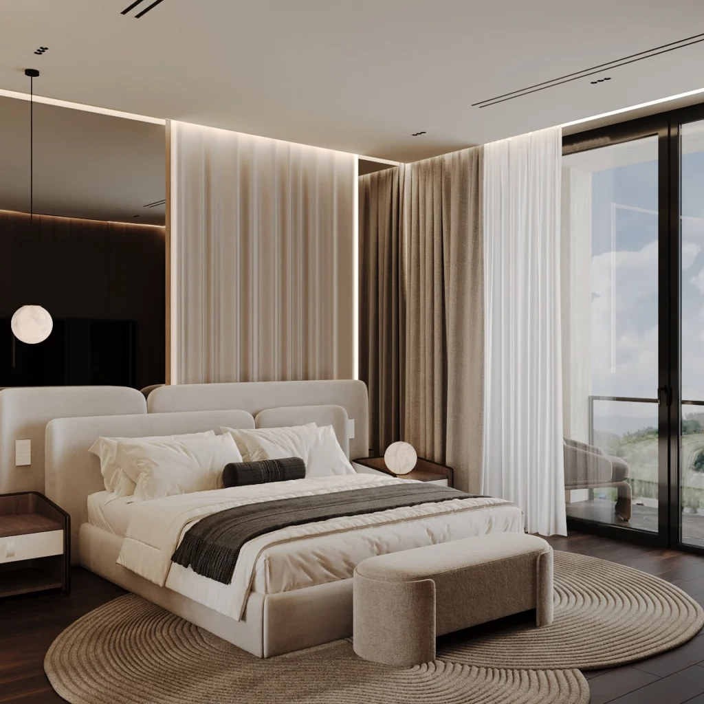 12+ Modern Bedroom Design Ideas That Instantly Elevate Your Space 4 Modern bedroom design featuring wooden accent wall, neutral bedding, and contemporary lighting