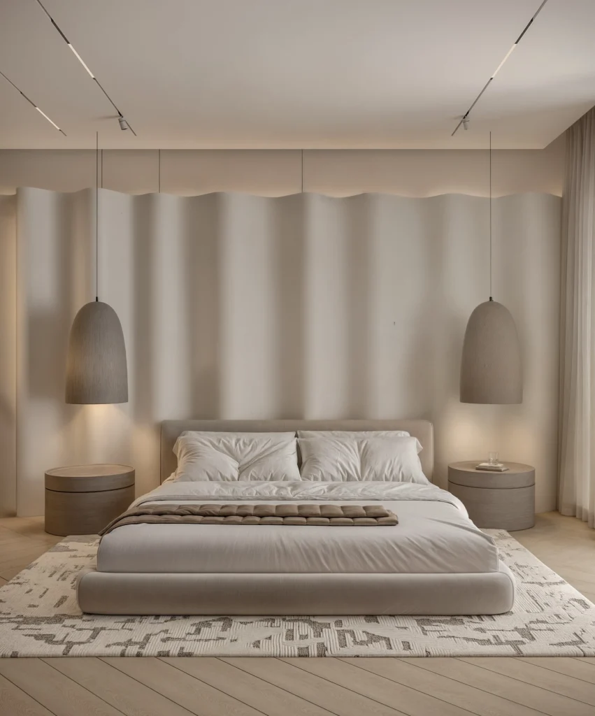 12+ Modern Bedroom Design Ideas That Instantly Elevate Your Space 7 Contemporary bedroom with textured wall panels, soft lighting, and minimalist furniture