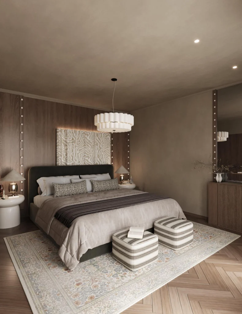 12+ Modern Bedroom Design Ideas That Instantly Elevate Your Space 10 Sophisticated bedroom interior with brown tones, soft lighting, and elegant decor