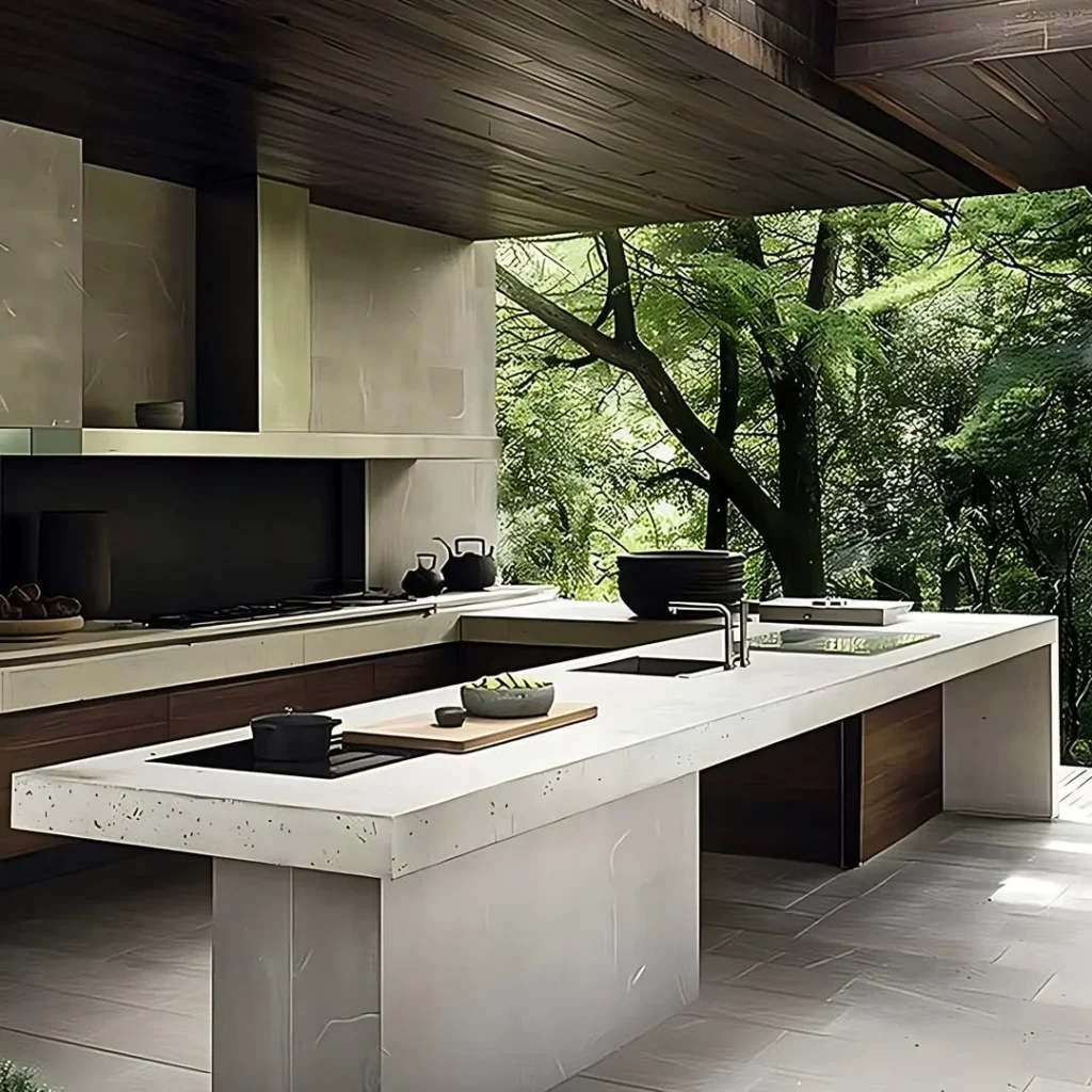 minimalist concrete outdoor kitchen design with sleek island