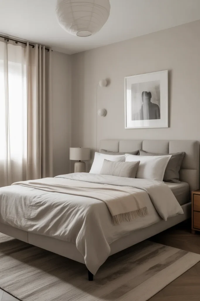 modern neutral bedroom decor ideas with beige bedding and soft textures