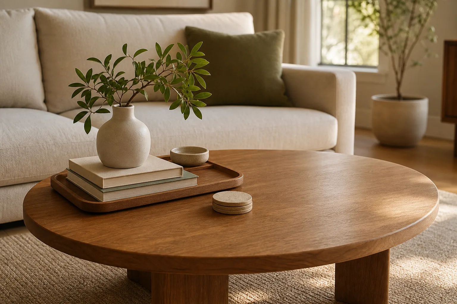 22 Cozy Apartment Aesthetic Ideas That Feel Warm, Not Cluttered 10 Cozy apartment coffee table styled with a tray, books, small ceramic vase and useful open space