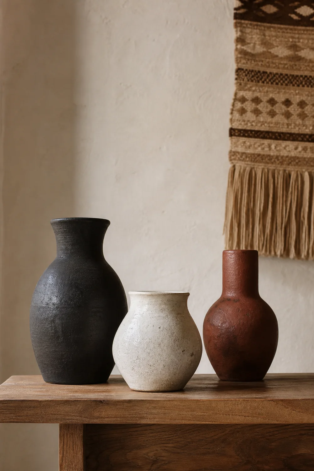 Hand-finished black cream and terracotta pottery
